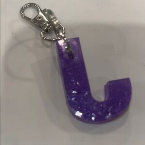 Purple Glitter Letter J Keychain christmas stocking stuffer backpack